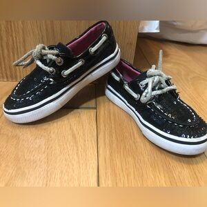 Black sequin Sperrys for toddler